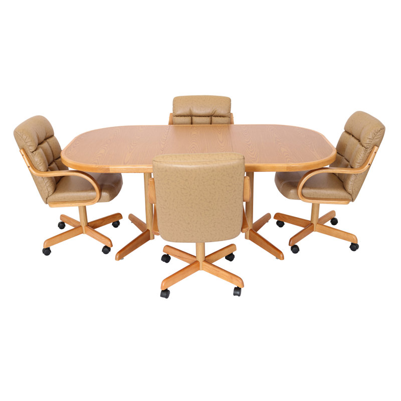 5Piece Extendable DoublePedestal Caster Dining Set